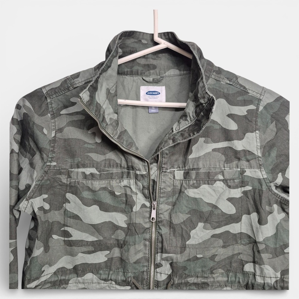 Old Navy Womens XL Jacket Camo Utility Green Camouflage FullZip Drawstring Waist - Picture 5 of 6